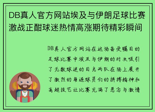 DB真人官方网站埃及与伊朗足球比赛激战正酣球迷热情高涨期待精彩瞬间